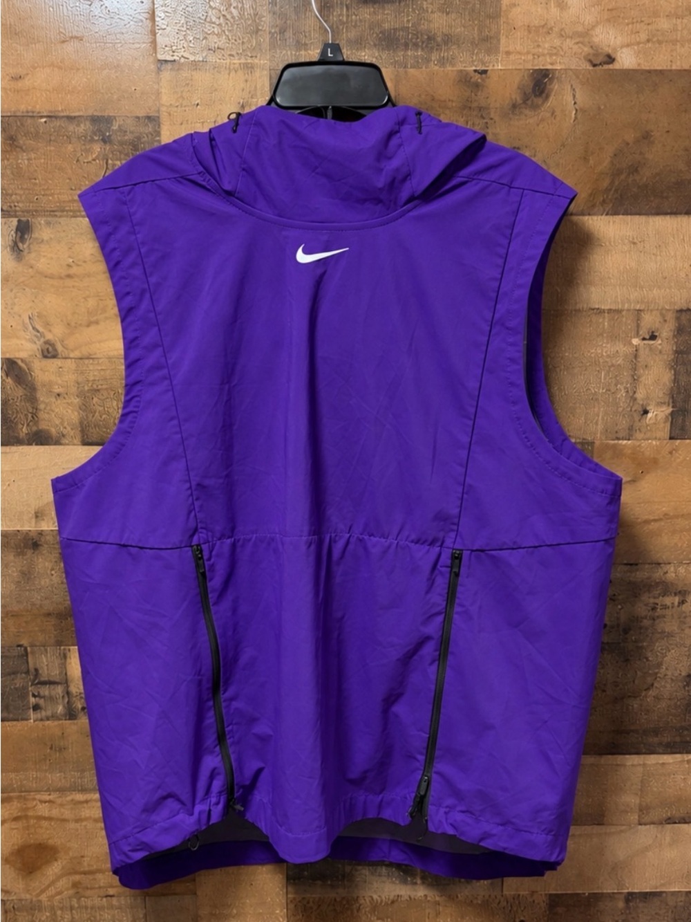 Nike Mens XL Sleeveless Hooded Running Vest Purple Lightweight Zip Pockets